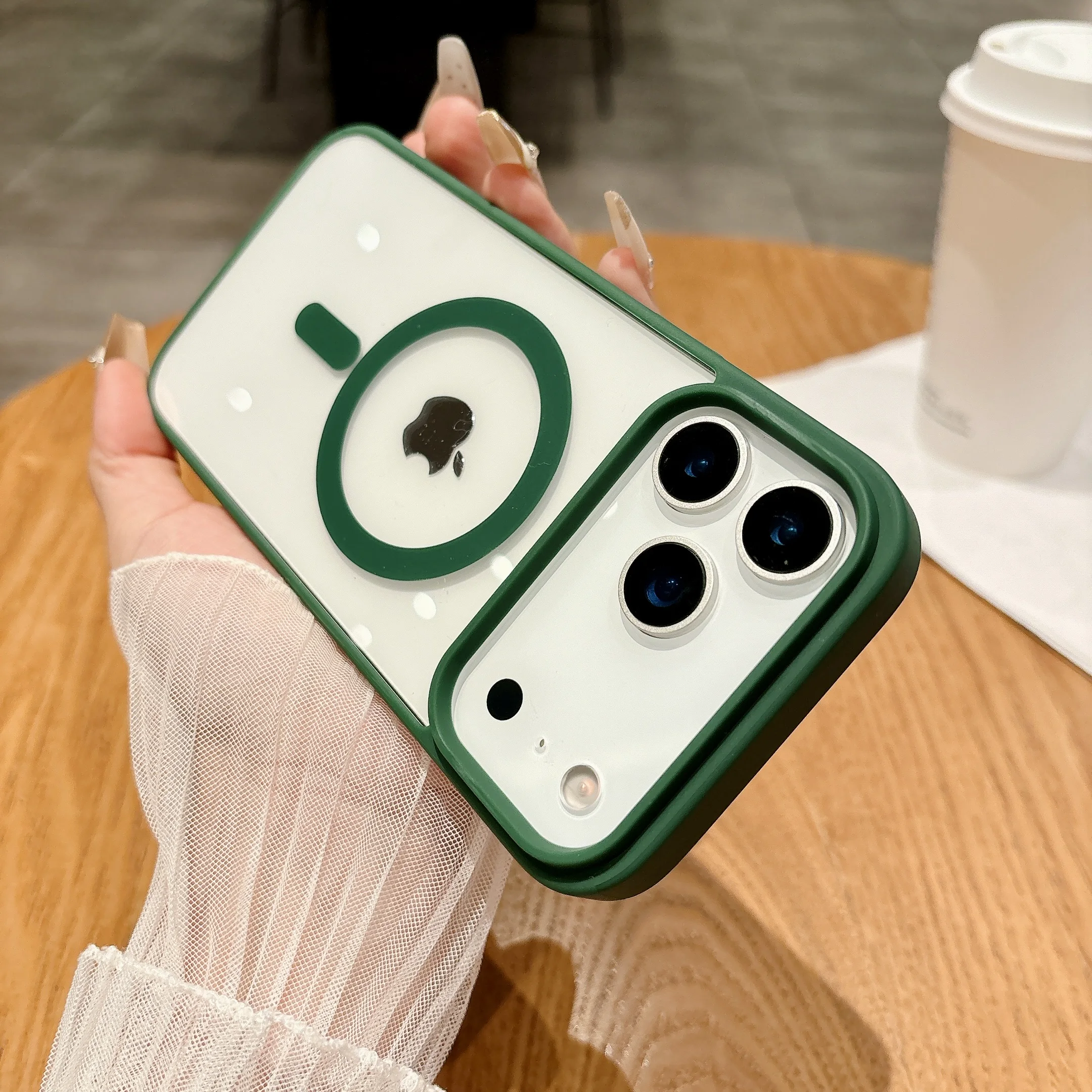 (verde Escuro, Iphone 11 Pro Max) Capa De Celular Simples Em Acrílico Transparente, Compatível Com Carregamento Sem Fio Magnético, Textura Fosca.