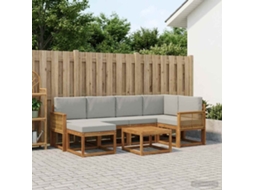 Vidaxl Conjunto De Sofás Para Exterior 7 Pcs Natural E Cinzento-claro