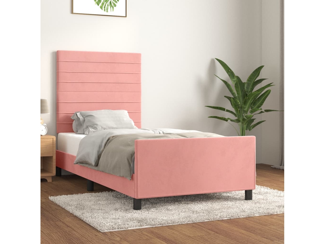 Vidaxl Estrutura De Cama C/ Cabeceira 100x200 Cm Veludo Rosa