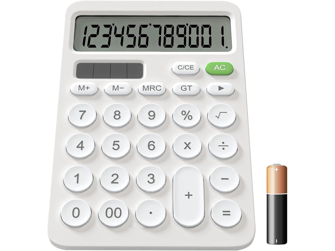 Calculadora De Mesa De 12 Dígitos Com Display Lcd, Botão Sensível, Energia Solar Dupla E Calculadora De Botão Grande Alimentada Por Bat Slowmoose