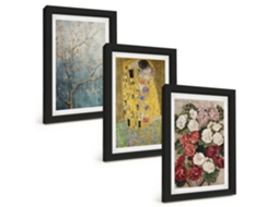 Um Conjunto De Imagens Decorativas Em Uma Moldura Flores, Árvores, Pintura, Klimt Moldura Preta Pinturas De Quarto Espelharte (3 Peças 20x30 Cm)
