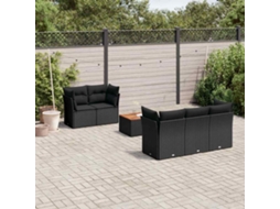 Vidaxl 6 Pcs Conjunto Sofás De Jardim C/ Almofadões Vime Pe Preto