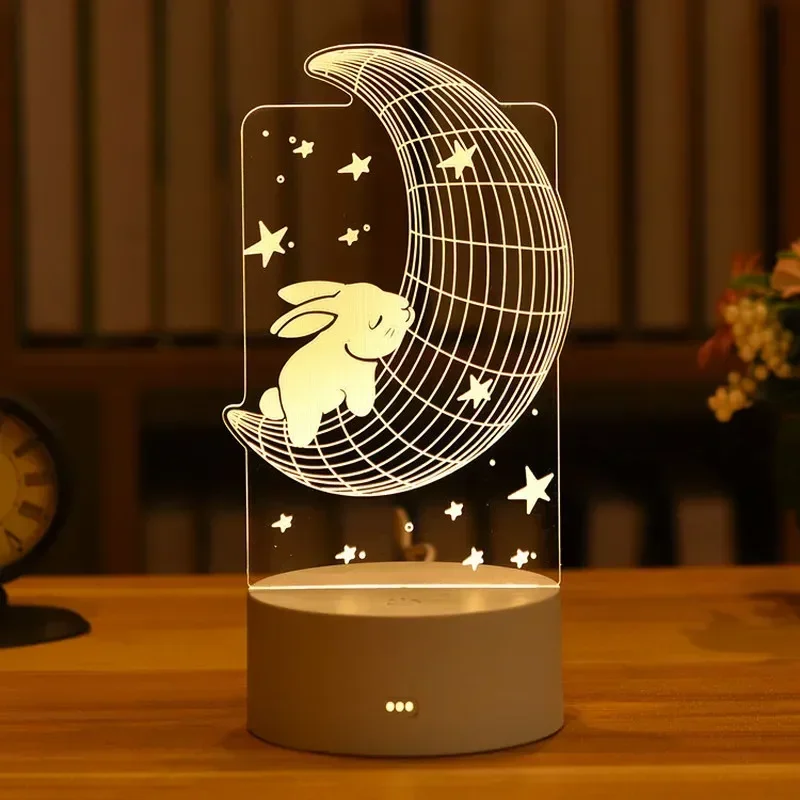 Luminária Noturna Led Usb 3d em Acrílico , Ideal para Decoração de Casa e Quarto. MDUG (3 Cores)