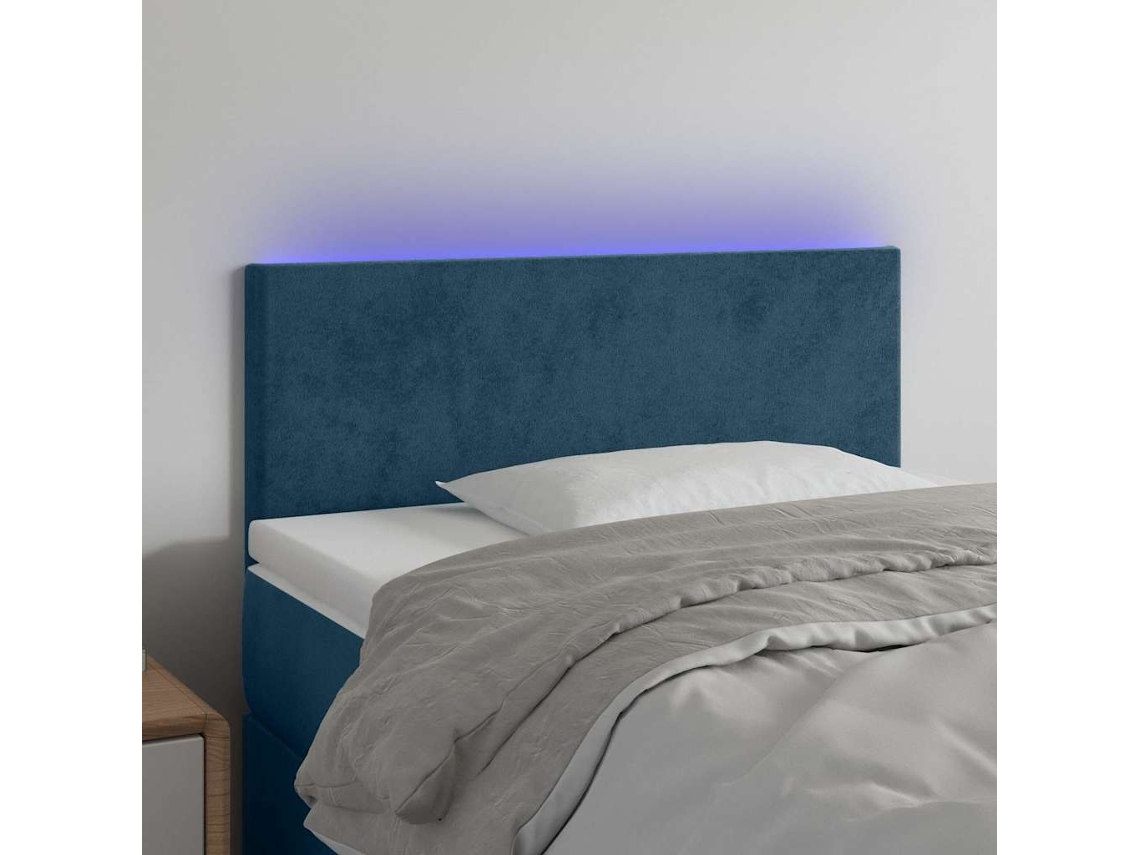 Vidaxl Cabeceira De Cama C/ Luzes Led Veludo 100x5x78/88cm Azul-escuro