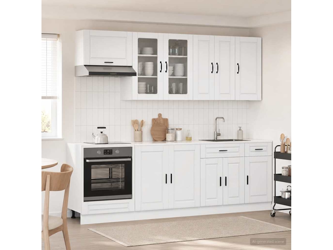 Vidaxl Unidade De Cozinha Porto 8 Unid. Branco Brilhante