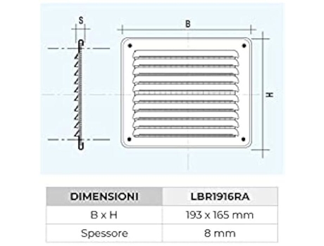 Grelha de Ventilação Retangular 193 X 165 Cobre Fácil Instalação com Mosquiteiro LA VENTILAZIONE