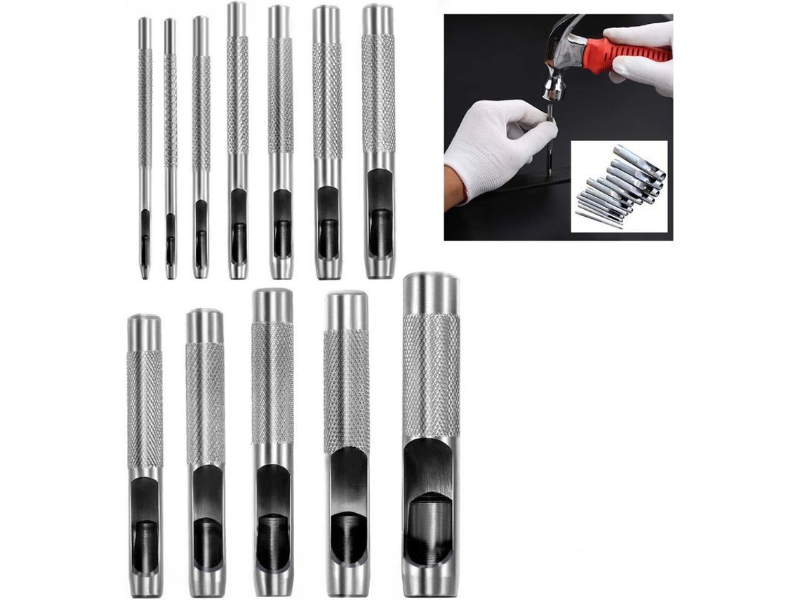 12 Punções de Aço Oco para Couro e Artesanato, 2-14mm