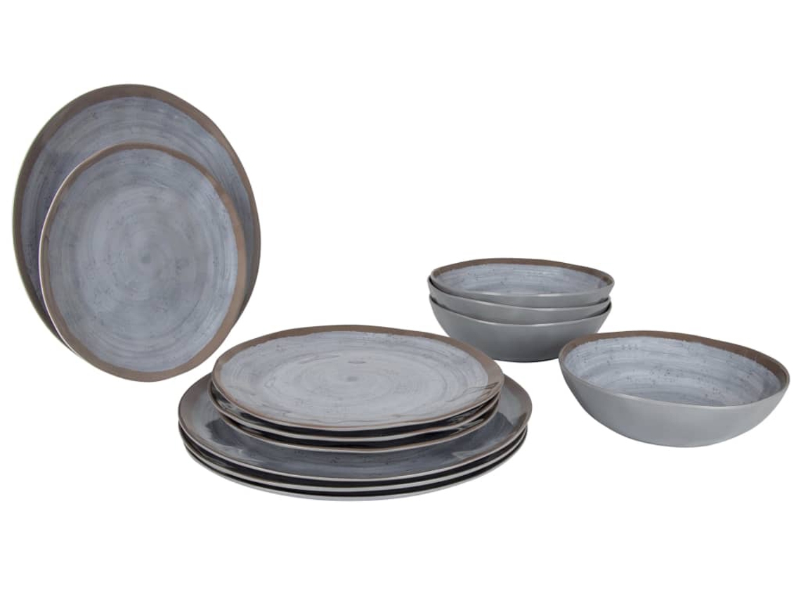 Bo-Camp 12 pcs louça de mesa Halo melamina cinzento e terra