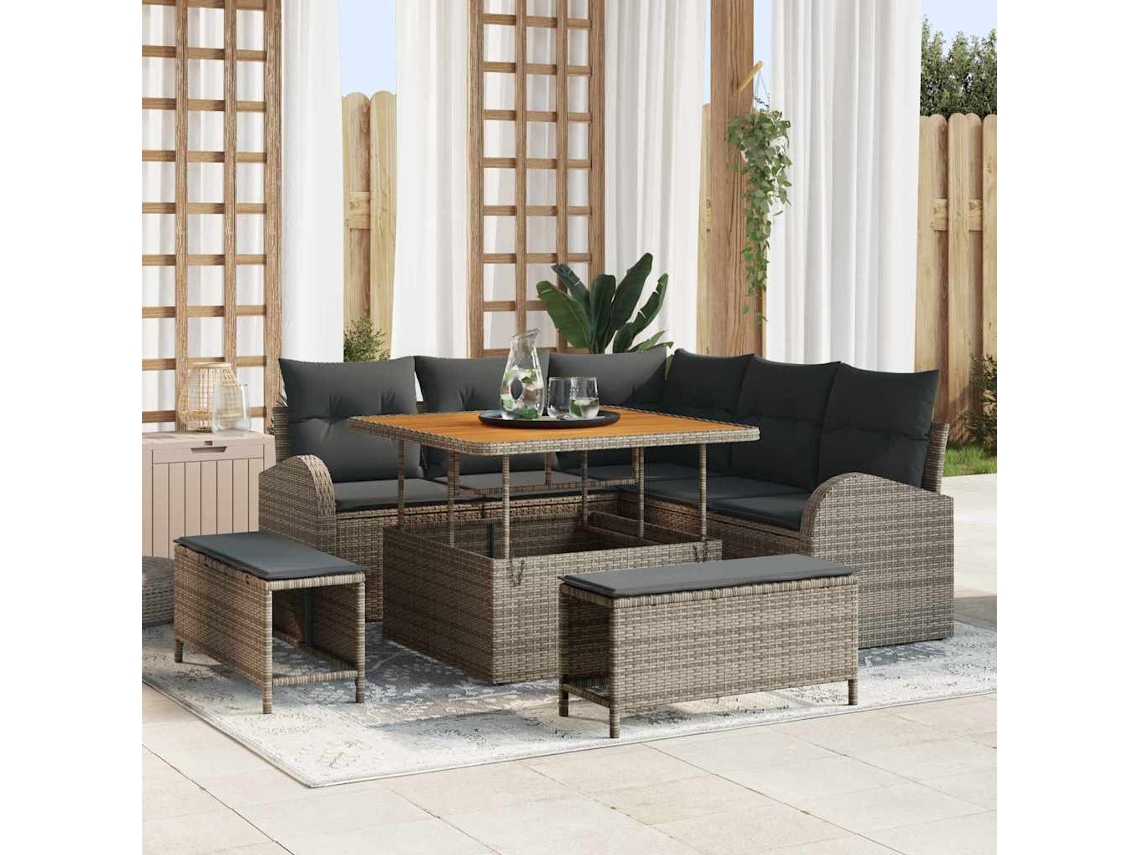 Vidaxl Conjunto De Sofá De Jardim Com Almofada 8 Pcs Cinzeto