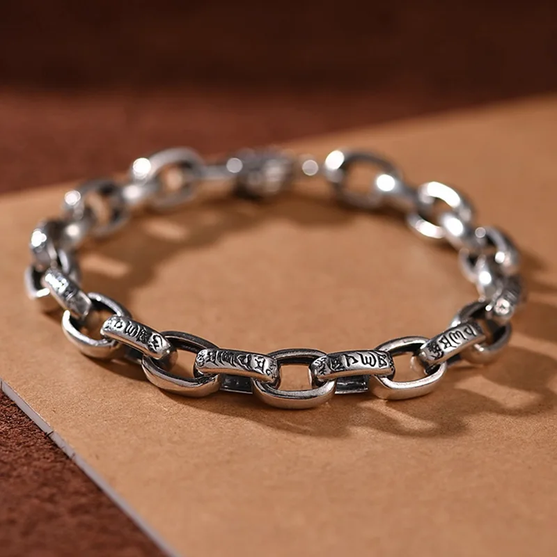 Pulseira Masculina com Mantra de Seis Sílabas, Pulseira com Escrituras Budistas Tibetanas. MDUG (22 Cm)