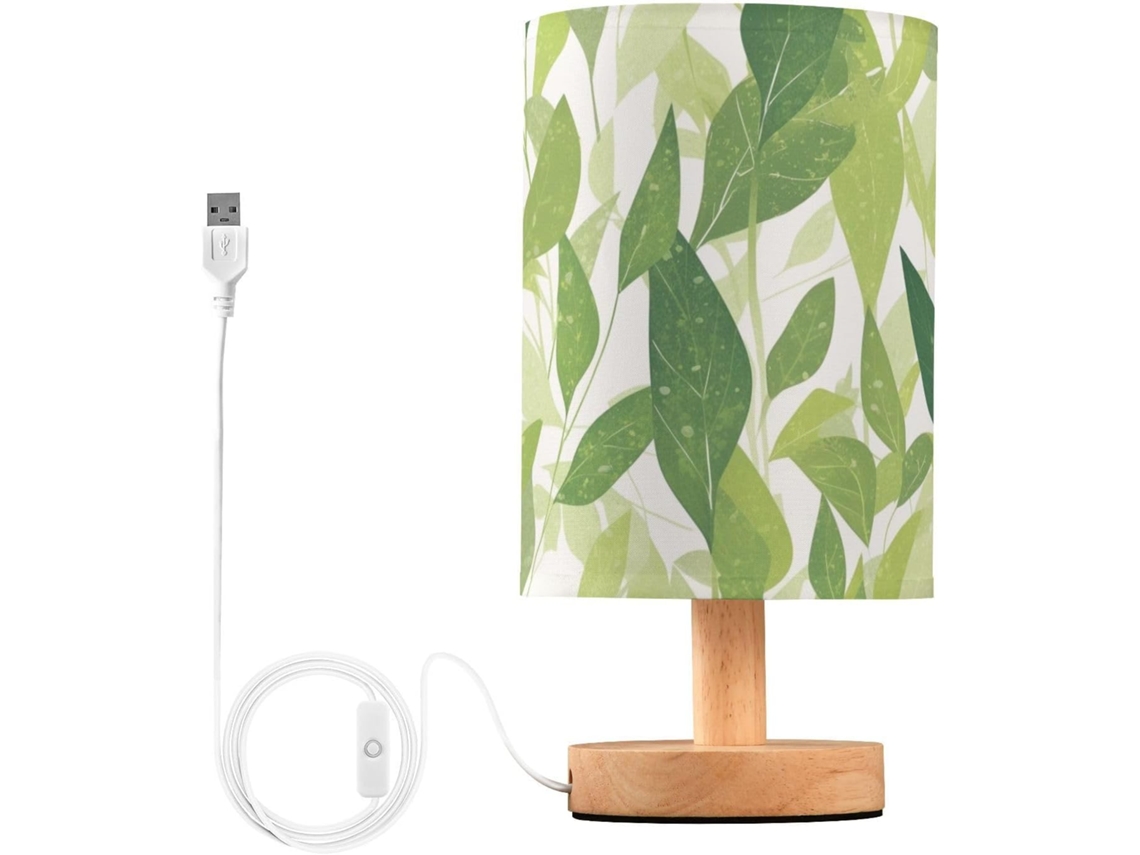 Abajur De Mesa Usb Com Folhas Verdes Frescas Verão, Luminária De Cabeceira Para Mesa Lateral Ou Estudo Moderna