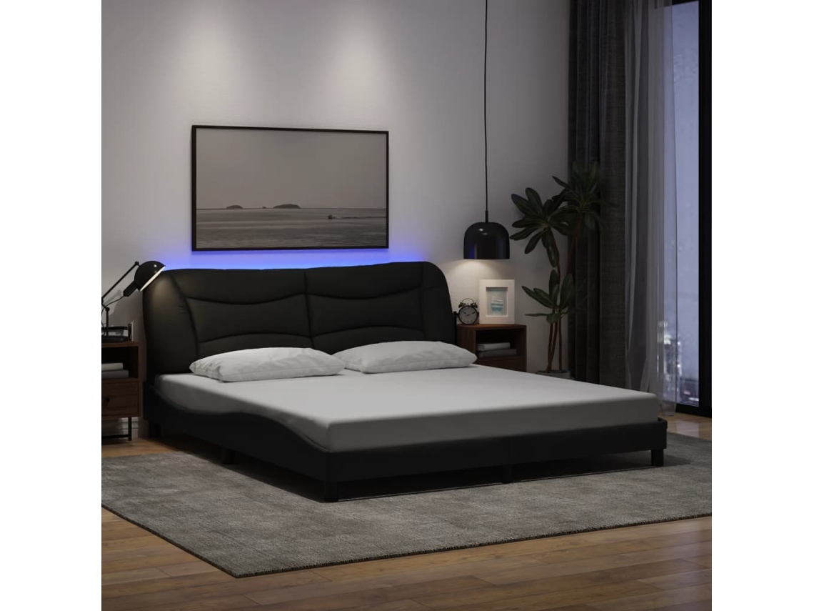 Estrutura de Cama Vidaxl com led Hvar 180x200 cm tecido preto