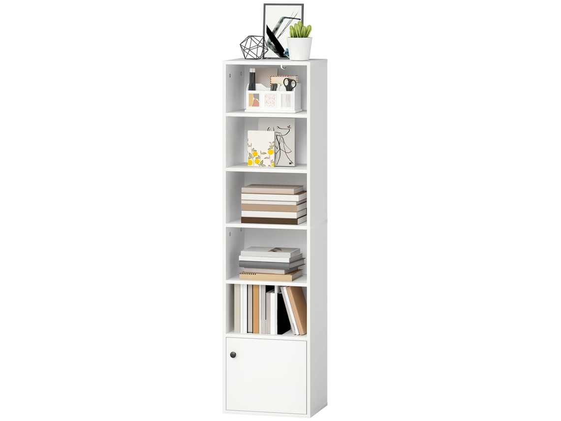 Estante De 6 Níveis Para Livros Com Prateleiras Ajustáveis E Armário Moderna 40x30x156 Cm Branco