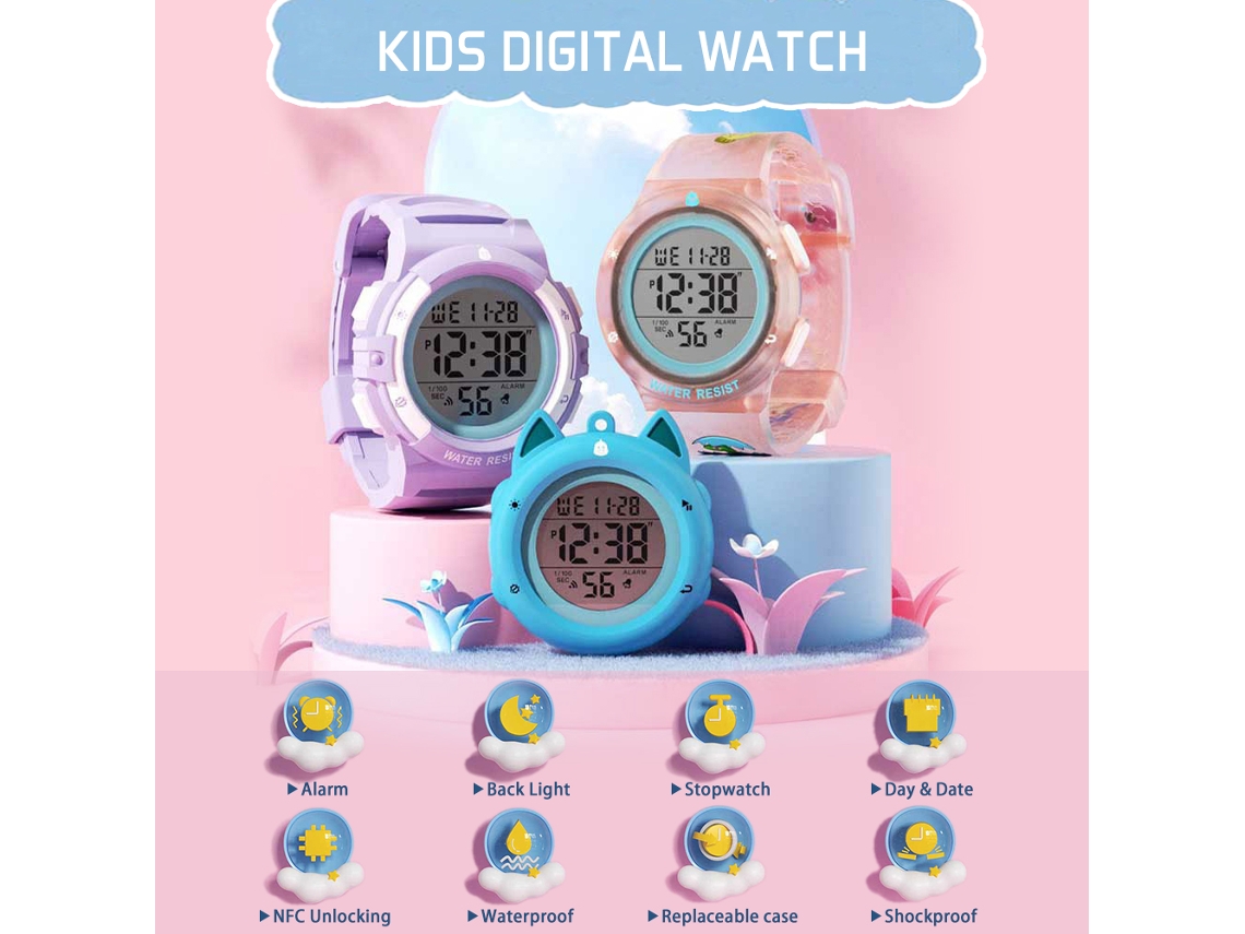 Relógio Digital Infantil Impermeável 50m Diy Com 3 Capas E 2 Pulseiras Nfc Presente Para Meninos E Meninas