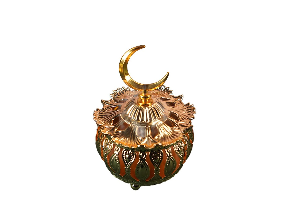 Suporte De Incenso Ramadã Com Tampa Lua Metal Ornamental