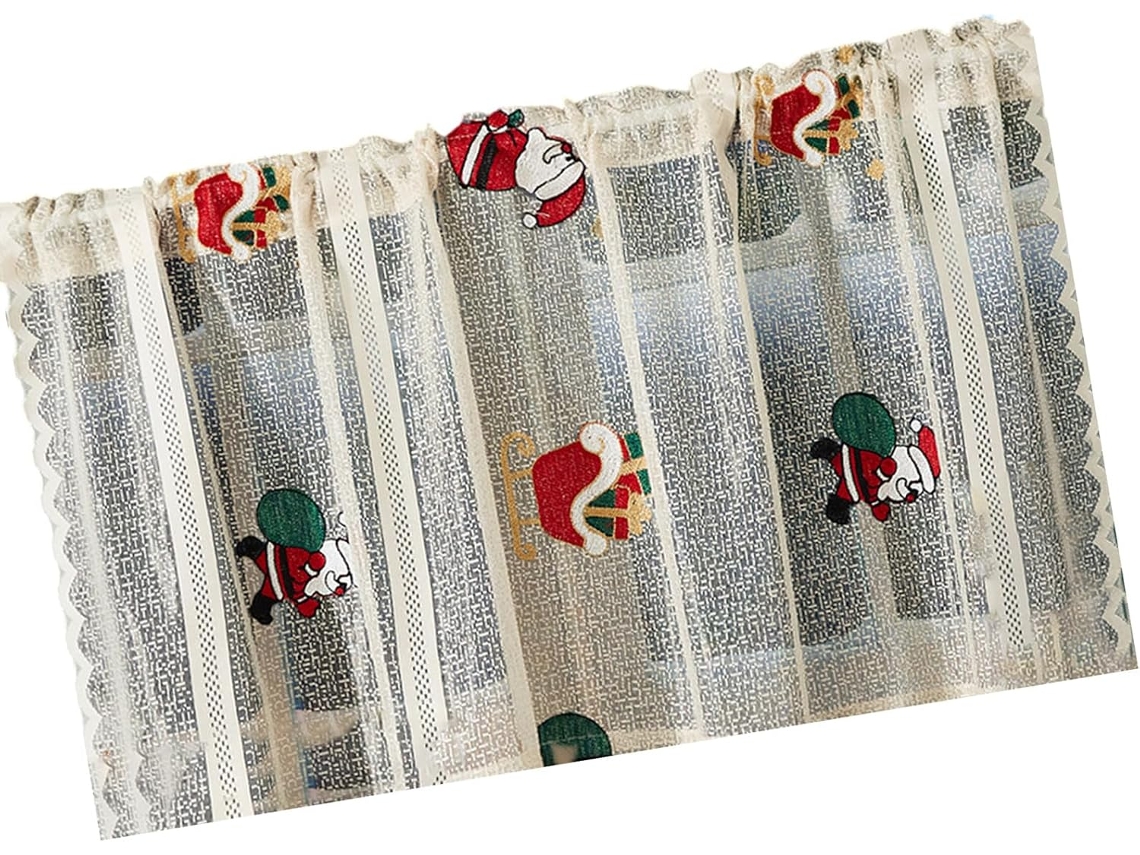 Cortina Curta De Natal Em Renda Com Bordado Para Festas, Decoração De Casa, Painel Transparente