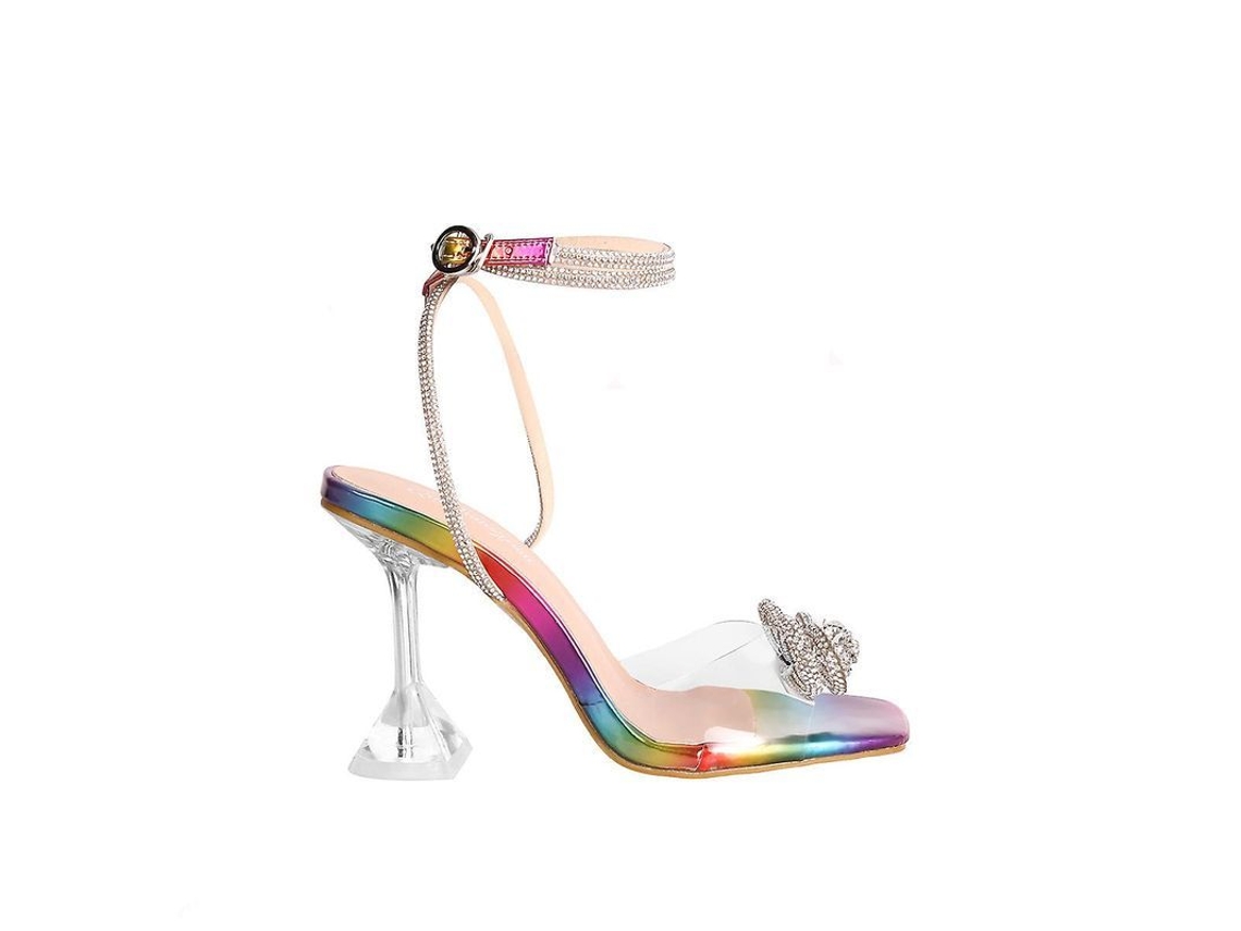 Zapatos De Noiva Sandálias Com Salto E Laço De Pedras Strass Ajustáveis Com Cuña De 9,5 Cm 43 Arcoíris