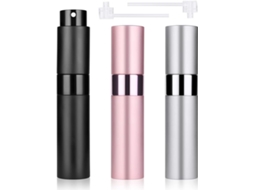 3 Atomizadores Perfume Viagem 10ml Reabasteciveis, Preto Rosa Prata ZYBLSSBB