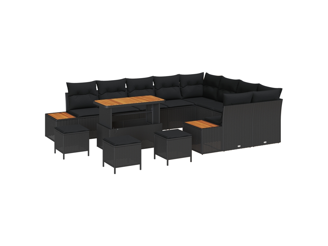 Conjunto 13 Conjunto De Sofá De Jardim Vidaxl Preto Vime Pe (110 X 55 X 71 Cm)