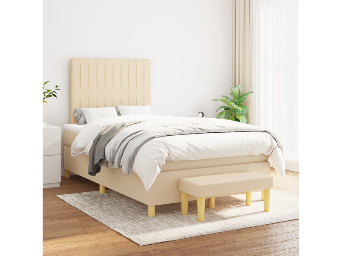 Vidaxl Cama Com Molas/colchão 120x200 Cm Tecido Cor Creme