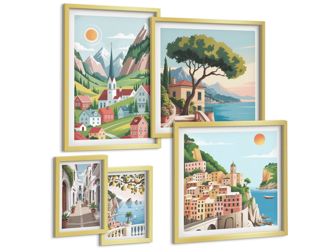 Galeria De Pinturas Murais Sistema Solar, Figura Noturna Moldura Dourada Quadros Para O Escritório Espelharte (conjunto De 5 Imagens)