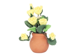 Mali flor Rosa Amarela Miniatura 1:12 Casa de Bonecas Vasos Cerâmica Verde Folhas