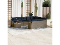 Vidaxl 11 Pcs Conjunto Sofás de Jardim C/ Almofadões Vime Pe Cinzento
