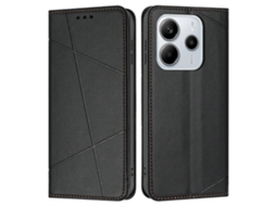 Capa Tipo Carteira Com Suporte De Couro Estampado E Alça De Pulso Preta Para Xiaomi Redmi Note 14 4g (163,25 Mm)
