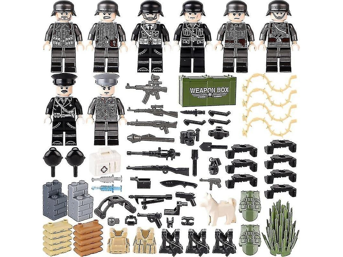Lurelia Conjunto De 8 Minifiguras Militares Ww2 Com Base E Acessórios, Compatível Com Blocos