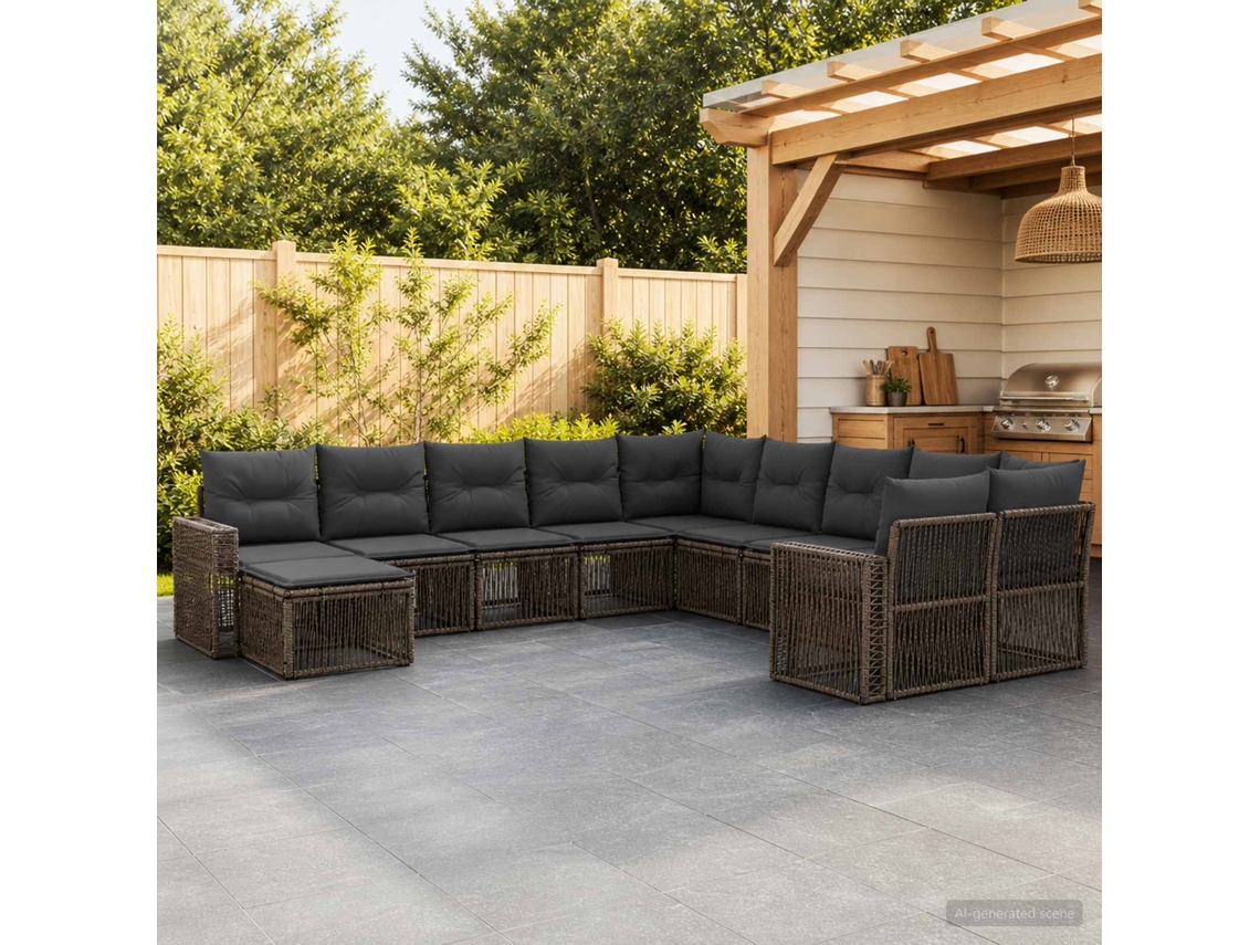 Vidaxl Conjunto De Sofá De Jardim 11 Pcs Cinza E Cinza Escuro Vime Pe