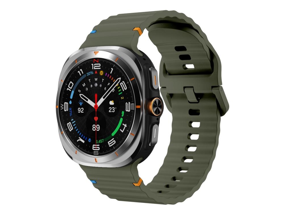Bracelete Para Samsung Galaxy Watch Ultra - Silicone Com Costura Ondulada (47mm) - Verde-exército