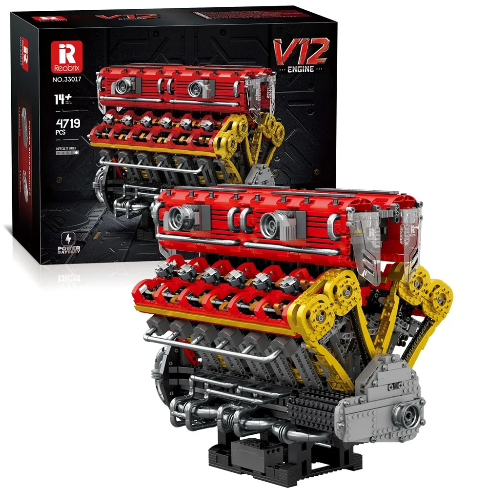 Conjunto De Blocos De Montar Tech Brick Para Modelar Motor V12 (4719 Peças)