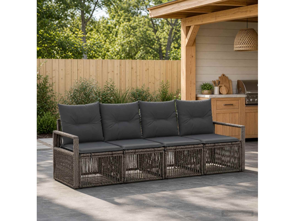 Vidaxl Conjunto De Sofá De Jardim 4 Unid. Cinzento Vime Pe