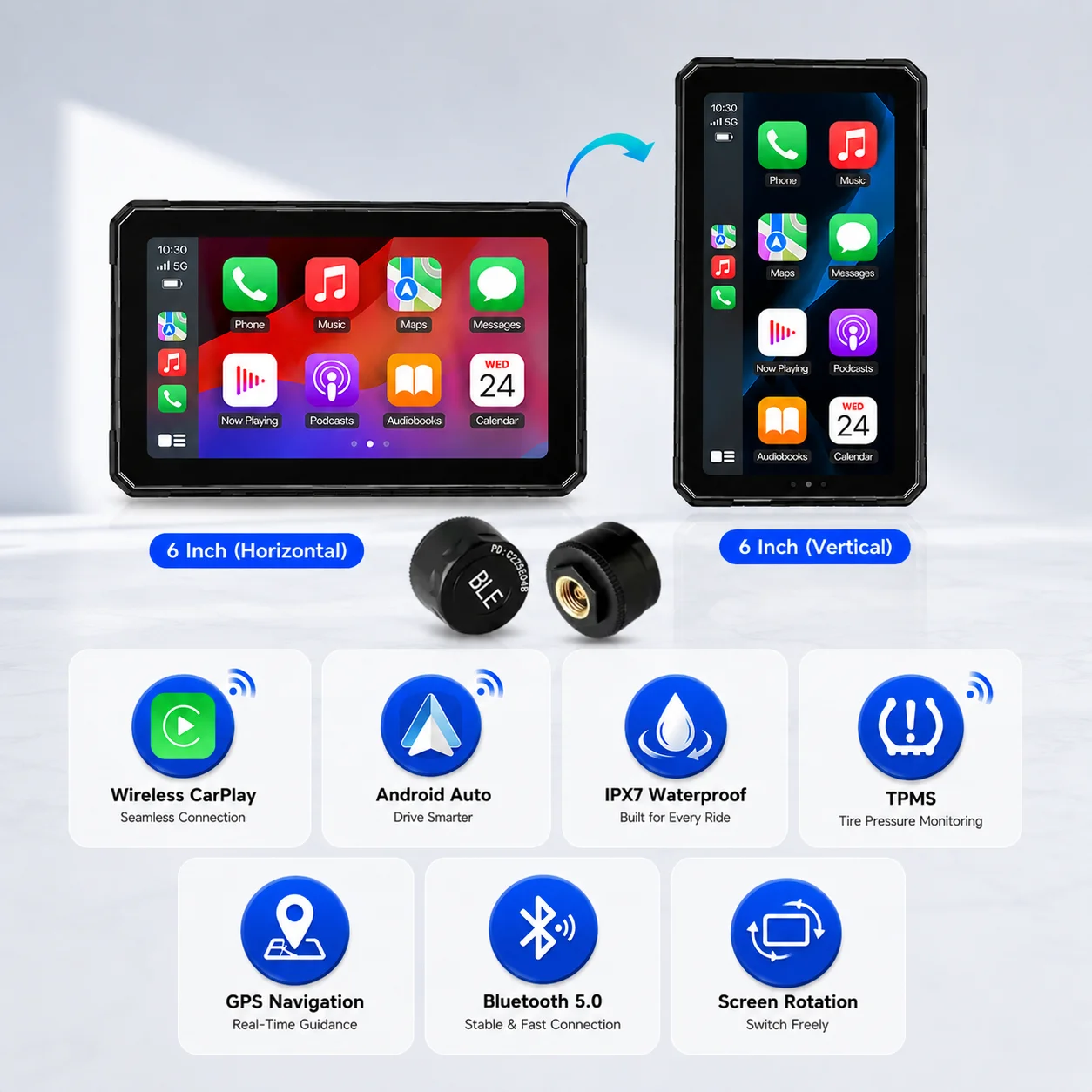 Sistema De Navegação Para Motocicletas De 6 Polegadas (carplay-tpms), Sem Fio E À Prova D'água.