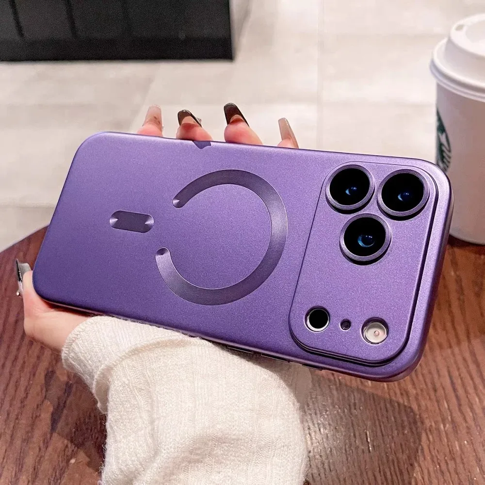 (roxo Escuro Para Iphone 16) Capa Metálica Magnética De Luxo Para Iphone Com Suporte Para Carregamento Sem Fio.
