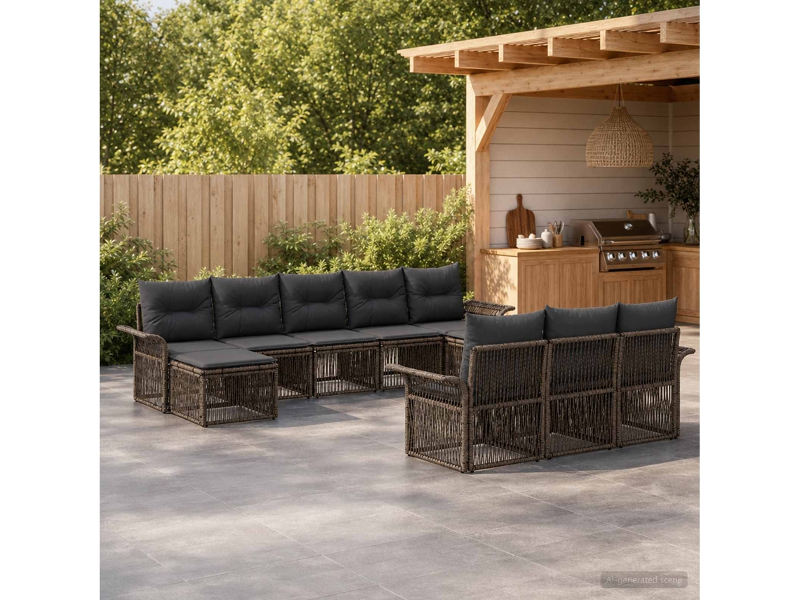 Vidaxl Conjunto De Sofá De Jardim 10 Unid. Cinzento Vime Pe