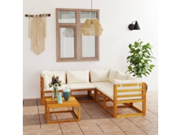 Vidaxl 6 Pcs Conjunto Lounge Jardim C/ Almofadões Acácia Maciça Creme