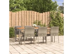 Conjunto 7 Peças Jantar P/ Jardim C/ Almofadões Vime Pe Cinza Dkd Home Decor