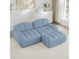 Sofá Modular Em L 2 Lugares Com Pufe E Assento Profundo, Azul
