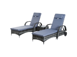 Conjunto 2 Espreguiçadeiras ZENCORE SERVICES com colchão, apoio de cabeça, reclinação ajustável, braços, rodas, mesa de centro em resina cinza