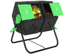 Compostor Giratório 130l Recipiente Compostagem Jardim Dupla Câmara com Aberturas Ventilação 67x60x77 Cm Preto e Verde