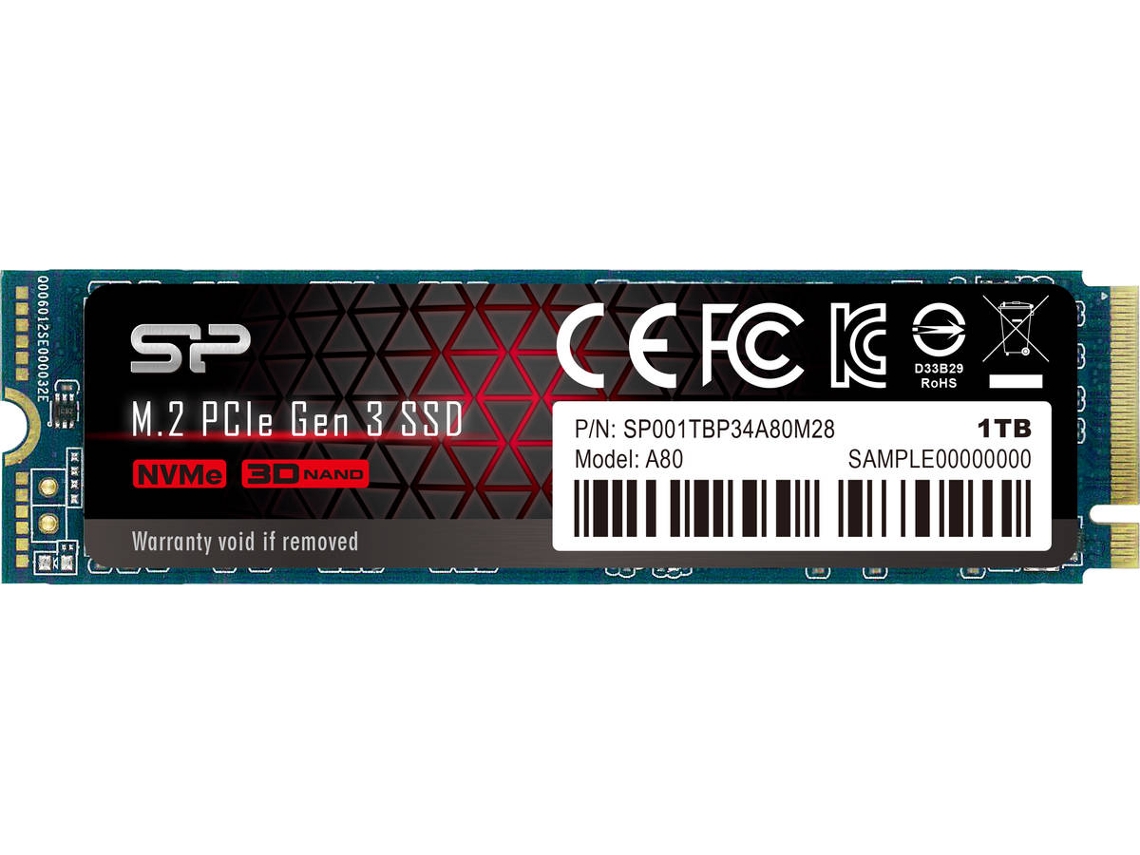 Disco SSD Interno SILICON POWER SP001TBP34A80M28 (1 TB - PCIe Gen3 x4 (32Gbps) - 3400Mbps)