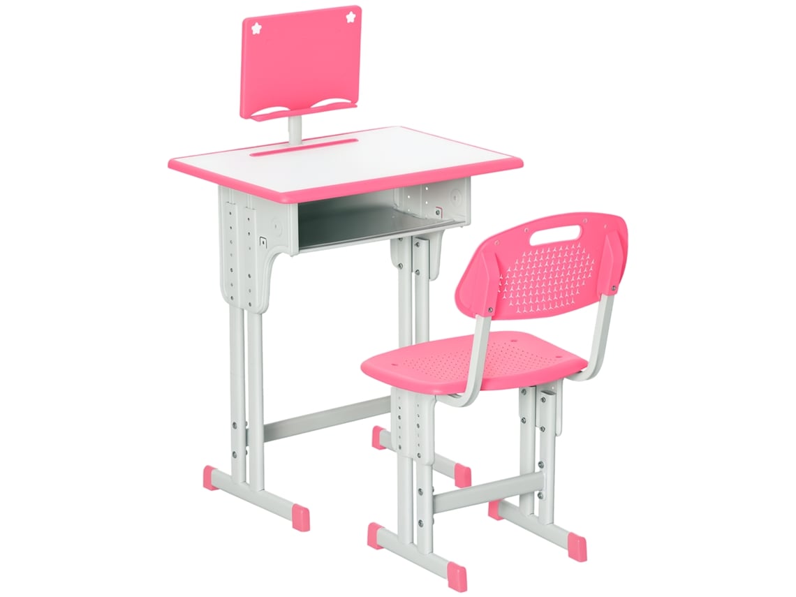 Mesa Escolar ajustável em altura com Cadeira, Aço e Mdf, Rosa CHEZMOI