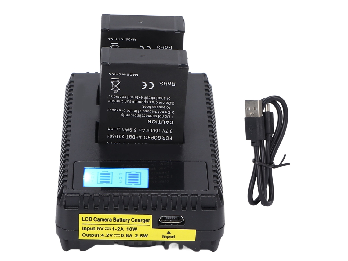 Carregador de bateria de câmera com duas slots e LCD EOOCOO