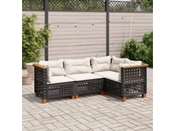 Vidaxl 4 Pcs Conjunto De Sofás Para Jardim C/ Almofadões Vime Pe Preto
