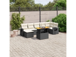 Vidaxl 8 Pcs Conjunto Sofás De Jardim Com Almofadões Vime Pe Preto