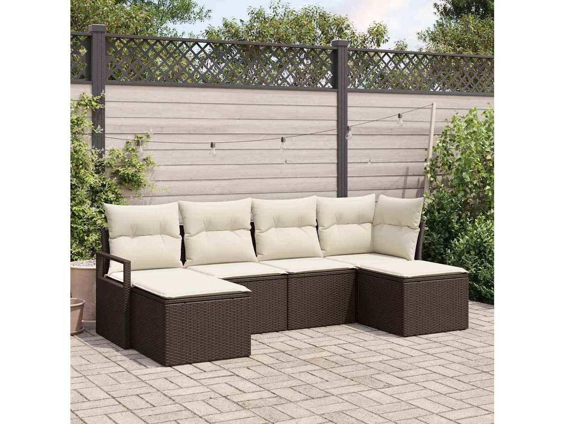 Vidaxl Conjunto De Sofás 6 Unid. Marrom E Creme Vime Pe
