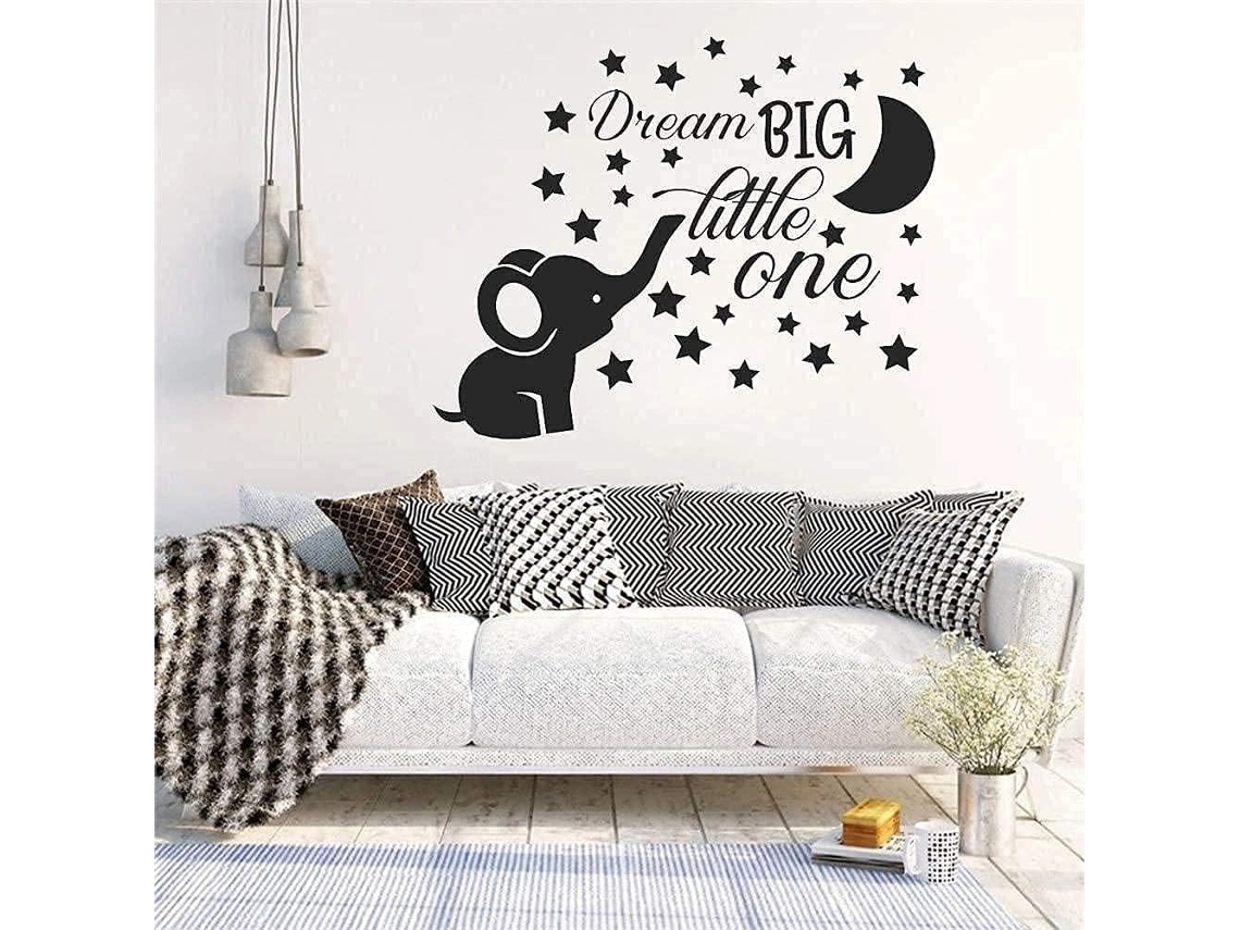 Adesivos De Pvc Amovíveis Muraux Maternelle Éléphant Autocollants Mâle Bébé Chambre Décoration Rêve Taille Lune Étoiles Enfants Décalcomanies 71x57cm