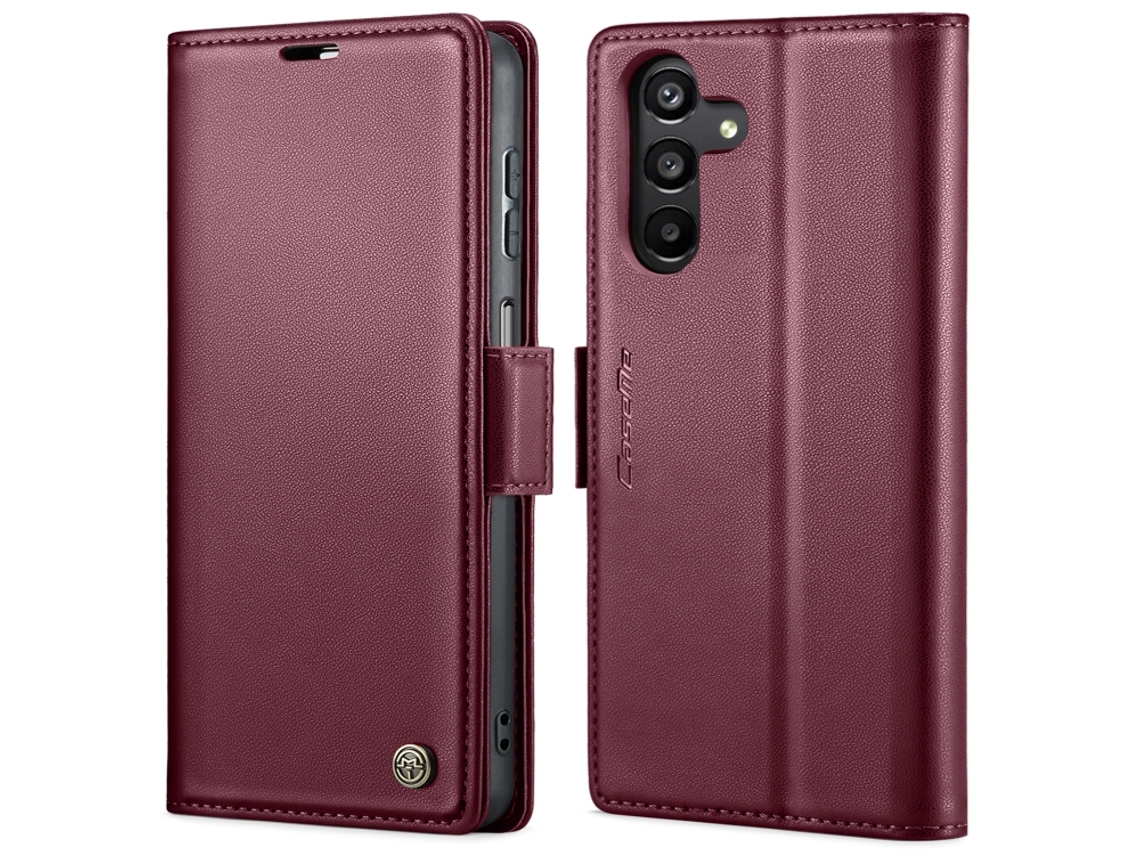 Capa Para Samsung Galaxy A24 4g Borboleta Fivela Litchi Textura De Telefone De Couro Rfid Antirroubo Vinho Vermelho