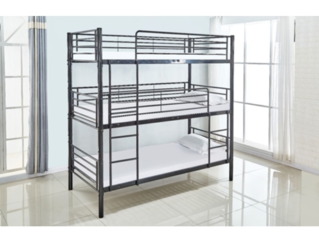 Beliche Triplo 90Cm Metal Cinza 3 Colchões 90X190Cm SALDOSYSTOCKS